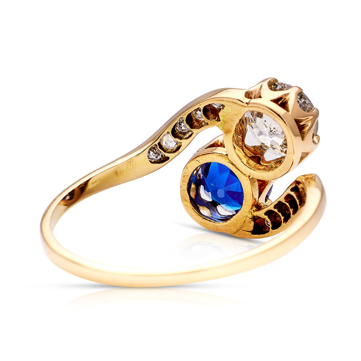 Sold | antique, Edwardian, sapphire and diamond toi et moi engagement ring, 14ct yellow gold