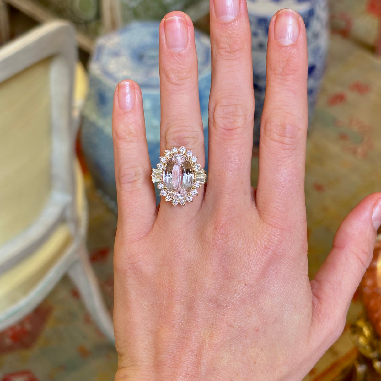 1950s morganite & diamond cocktail cluster ring
