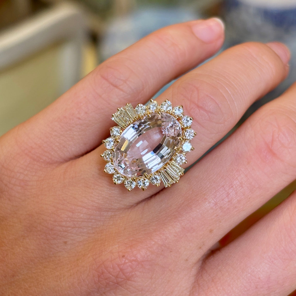 1950s morganite & diamond cocktail cluster ring