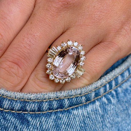 1950s morganite & diamond cocktail cluster ring