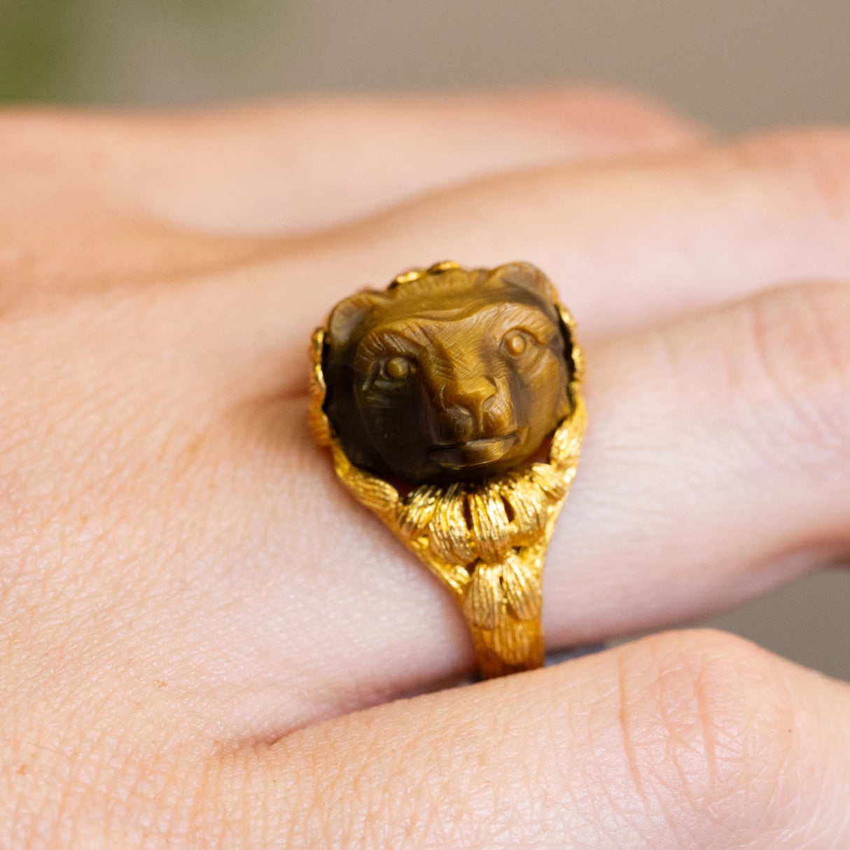 Vintage, 1980's French, tiger's eye honey bear ring