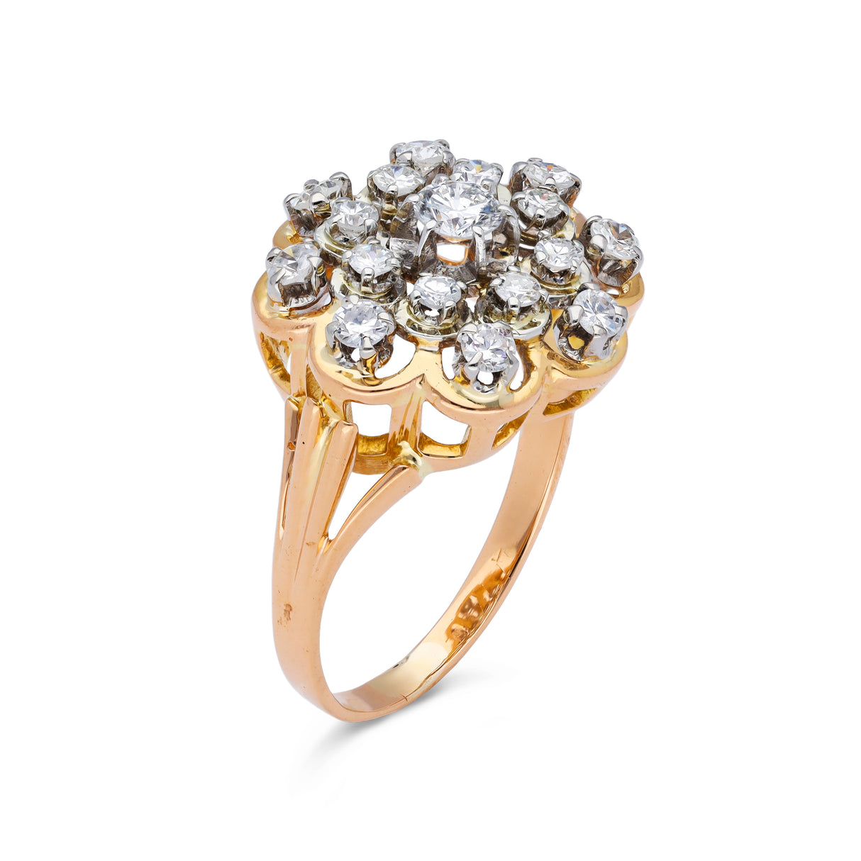 Vintage diamond cluster ring, 18ct rose gold