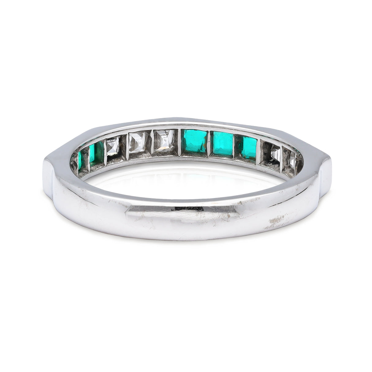 Emerald & diamond half-eternity ring, 18ct white gold