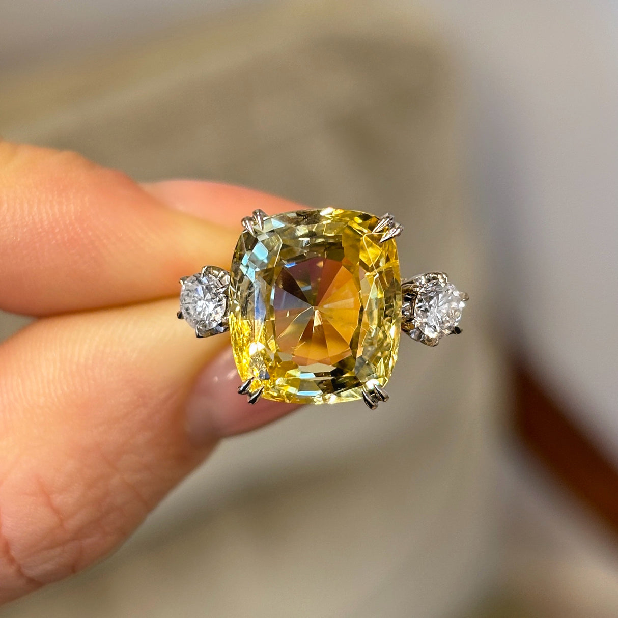 Vintage, Art Deco yellow sapphire & diamond ring