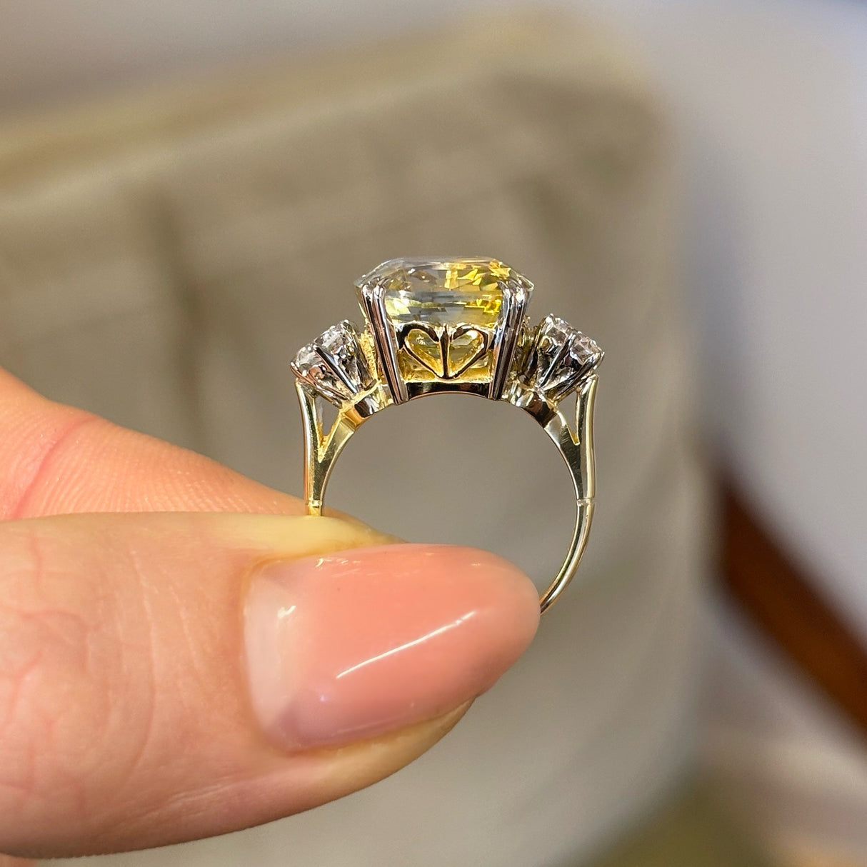 Vintage, Art Deco yellow sapphire & diamond ring