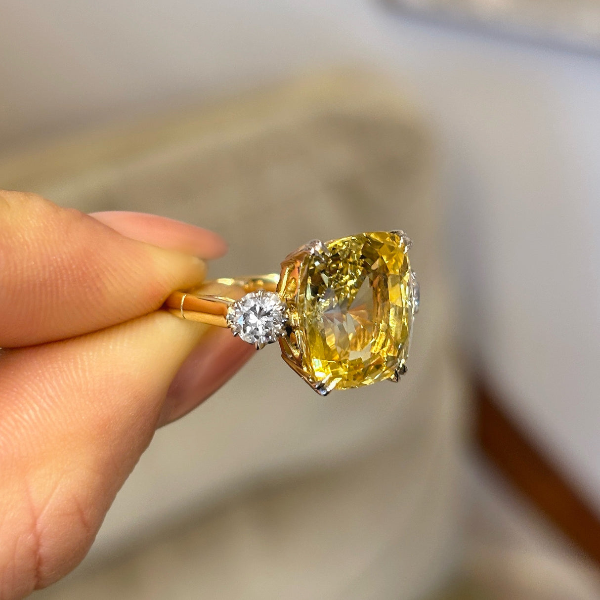 Vintage, Art Deco yellow sapphire & diamond ring
