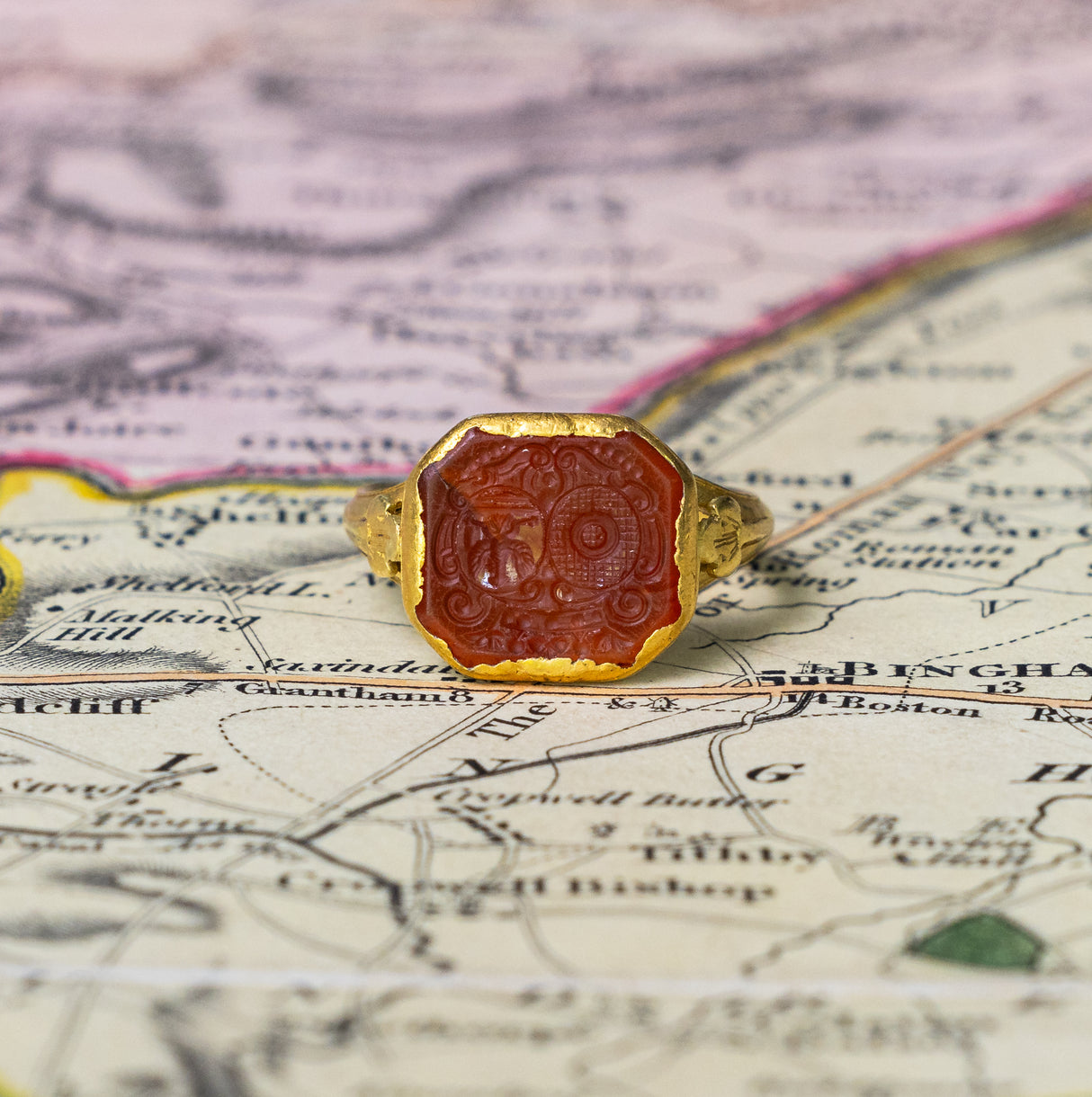Antique, Georgian carved crest intaglio ring front