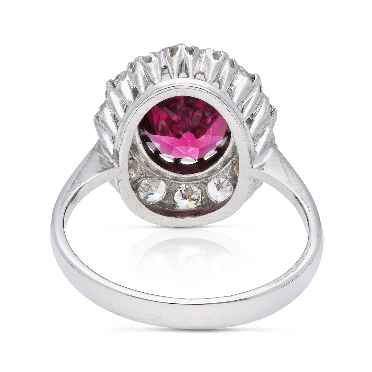 red tourmaline and diamond cluster ring, back view.