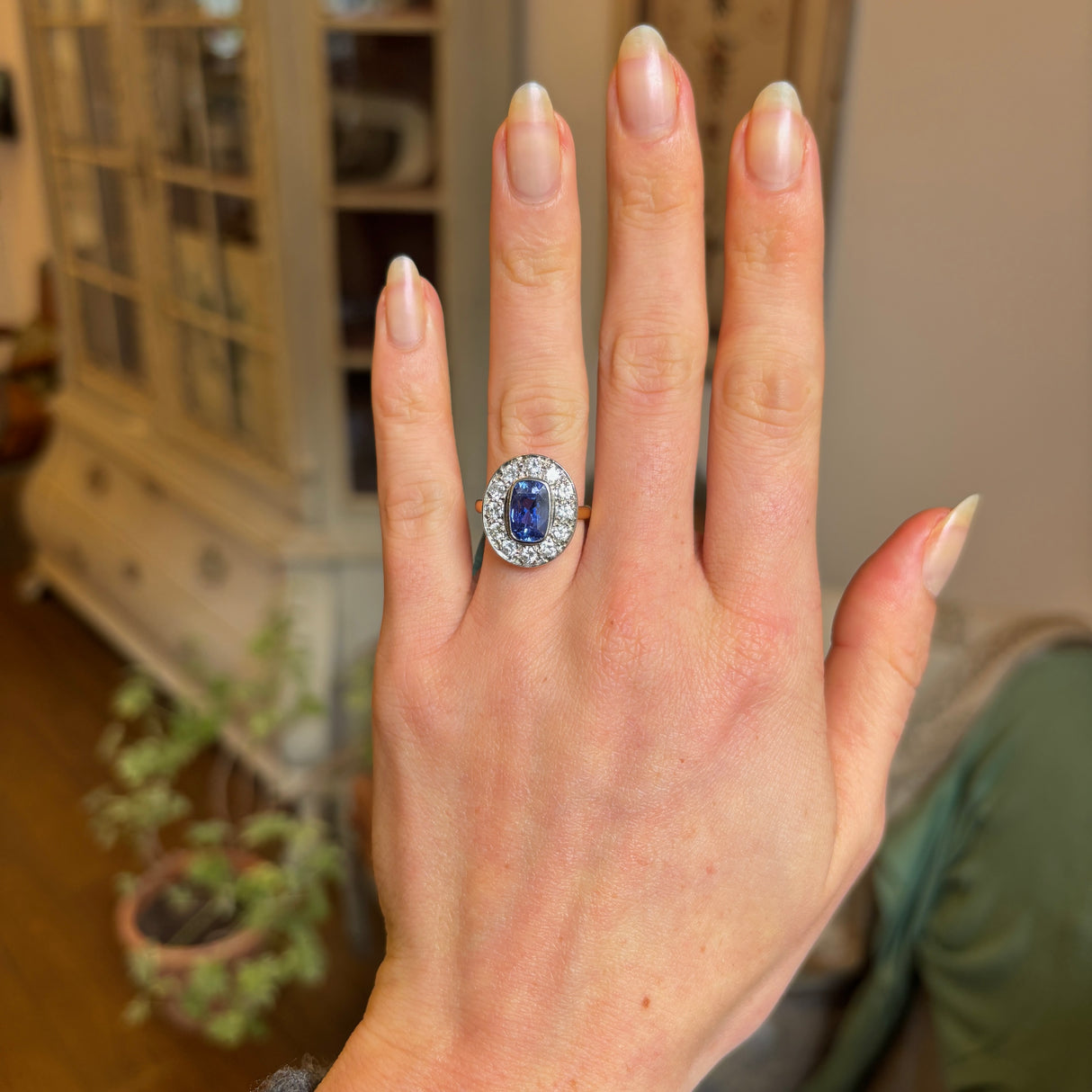 1358-Vintage, 1980s French sapphire & diamond cluster ring-