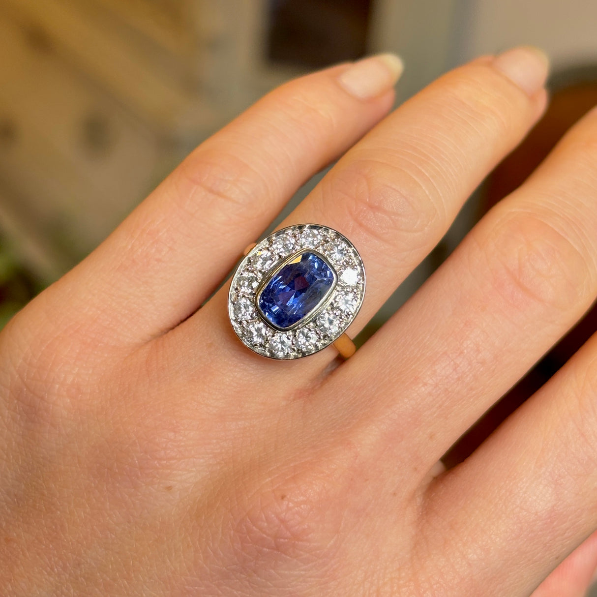 1358-Vintage, 1980s French sapphire & diamond cluster ring