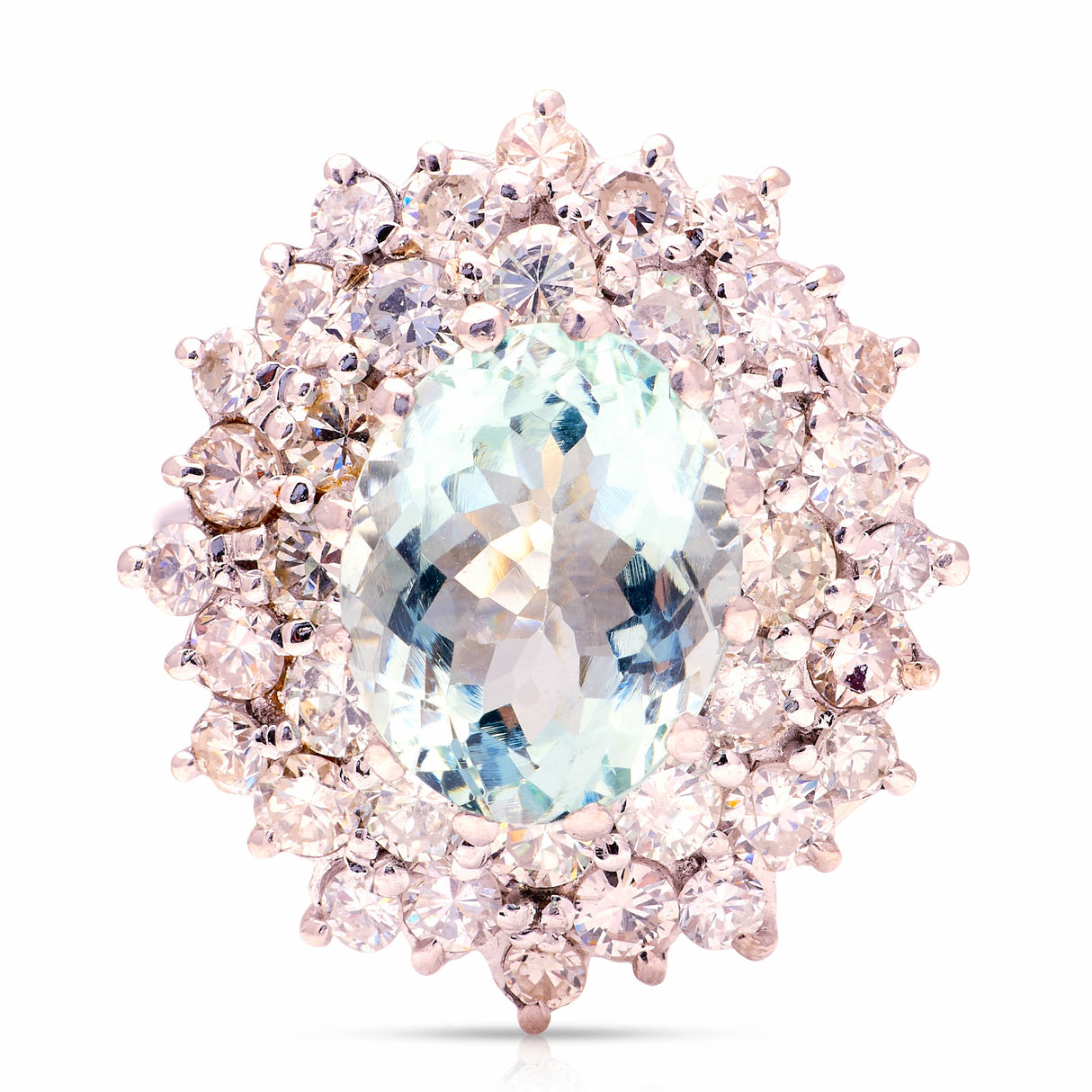 Vintage, green beryl & diamond cluster cocktail ring, circa 1950