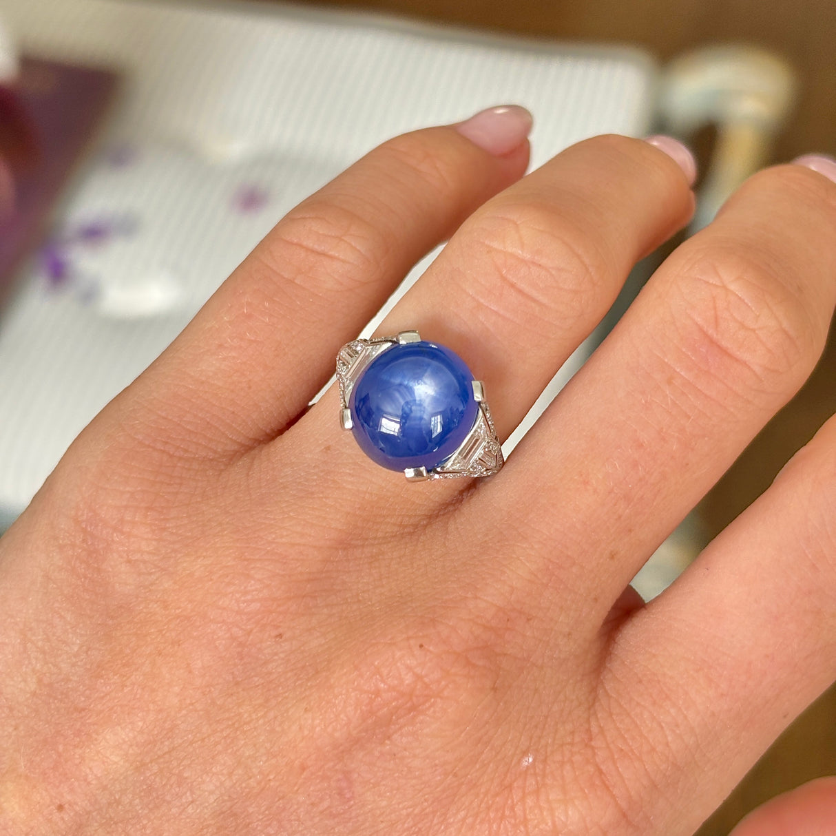 Vintage, Art Deco star sapphire and diamond ring