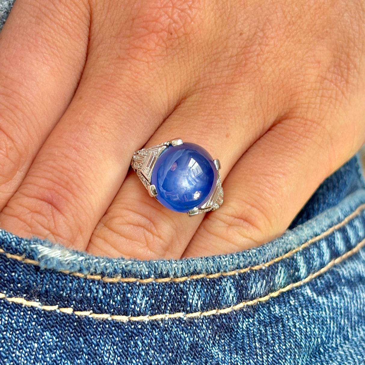 Vintage, Art Deco star sapphire and diamond ring