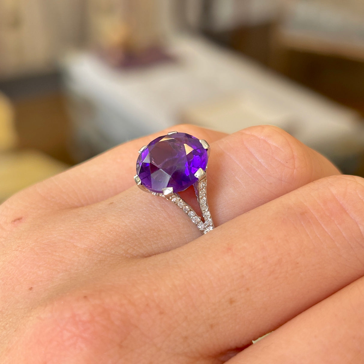 Antique, French Belle Époque, amethyst and diamond ring
