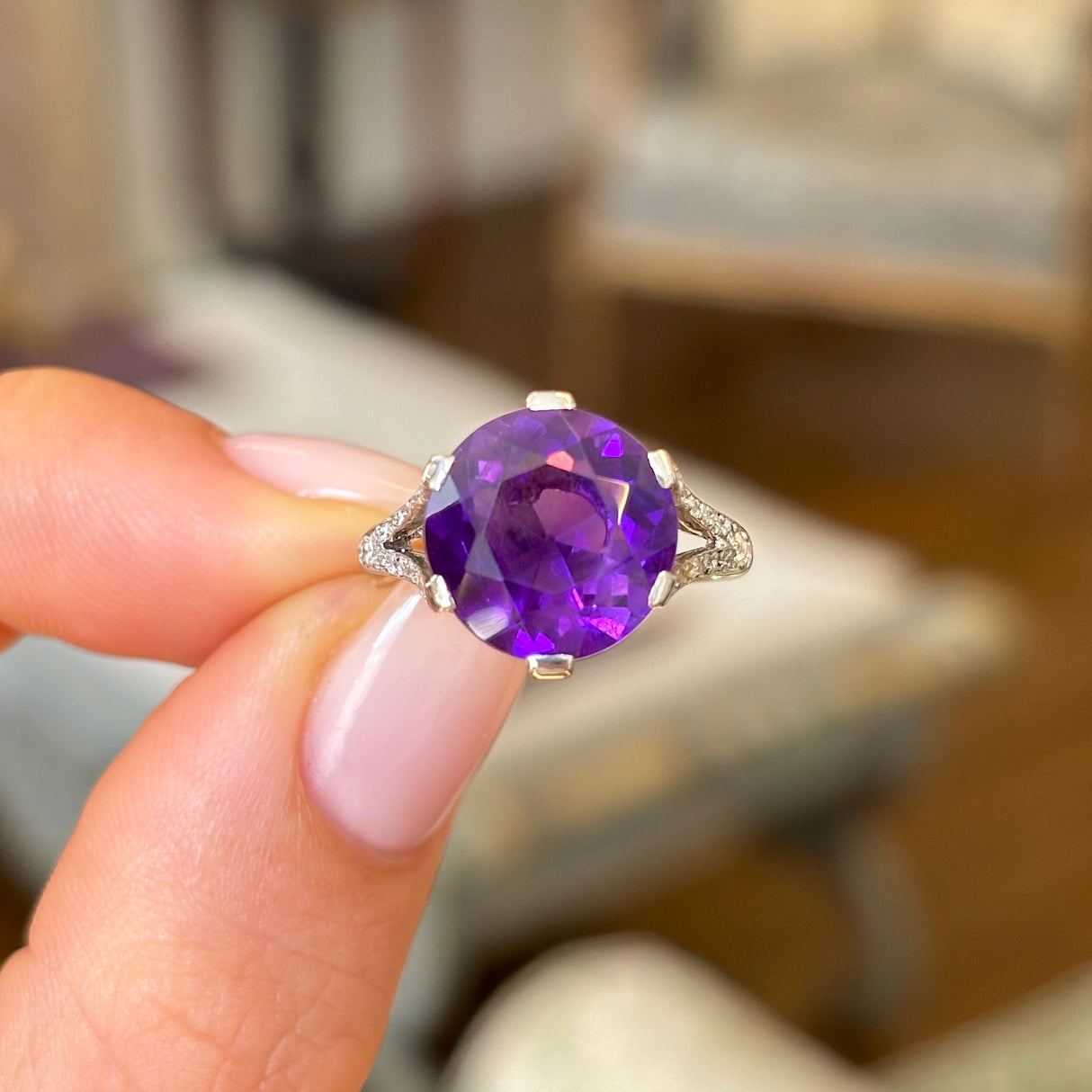 Antique, French Belle Époque, amethyst and diamond ring