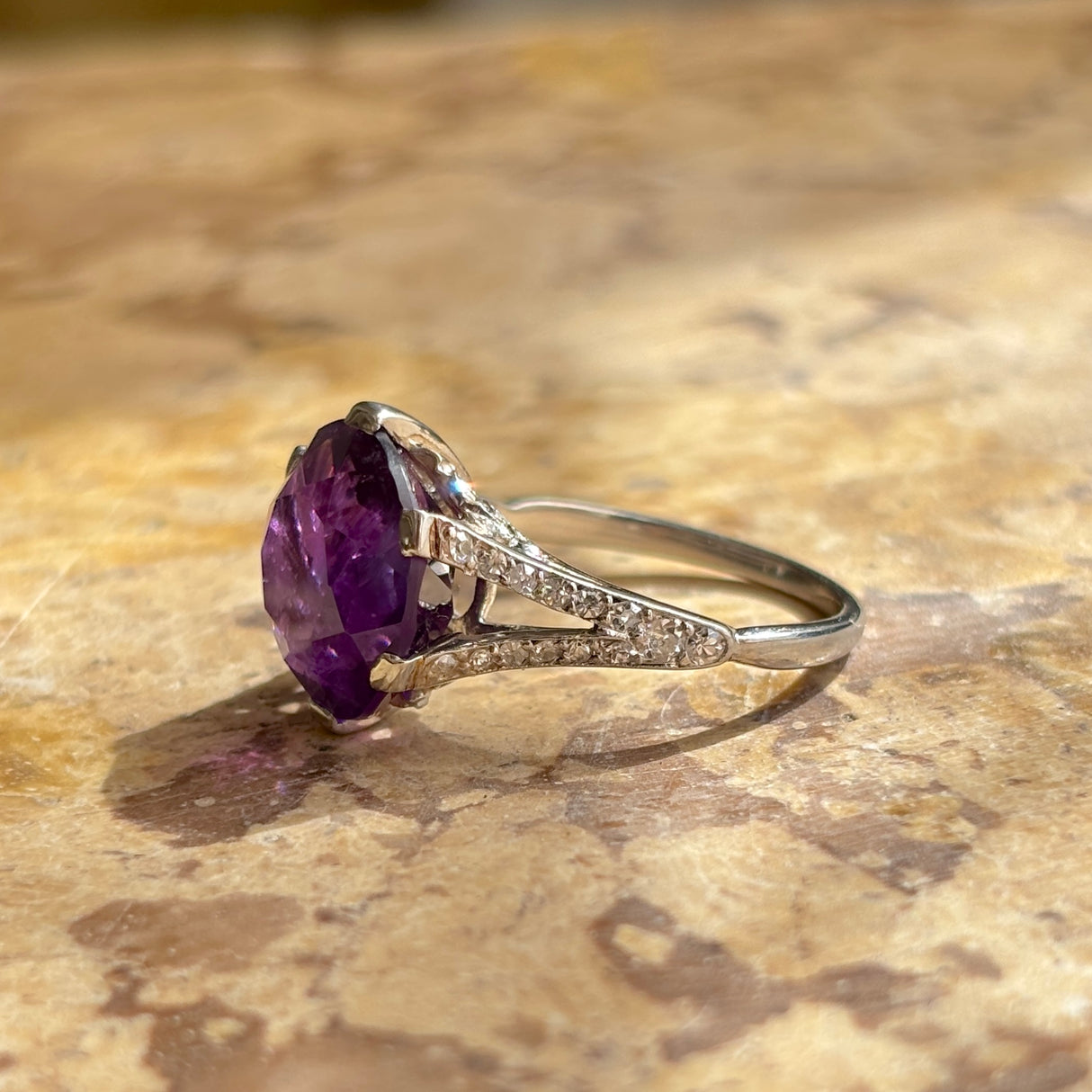 Antique, French Belle Époque, amethyst and diamond ring