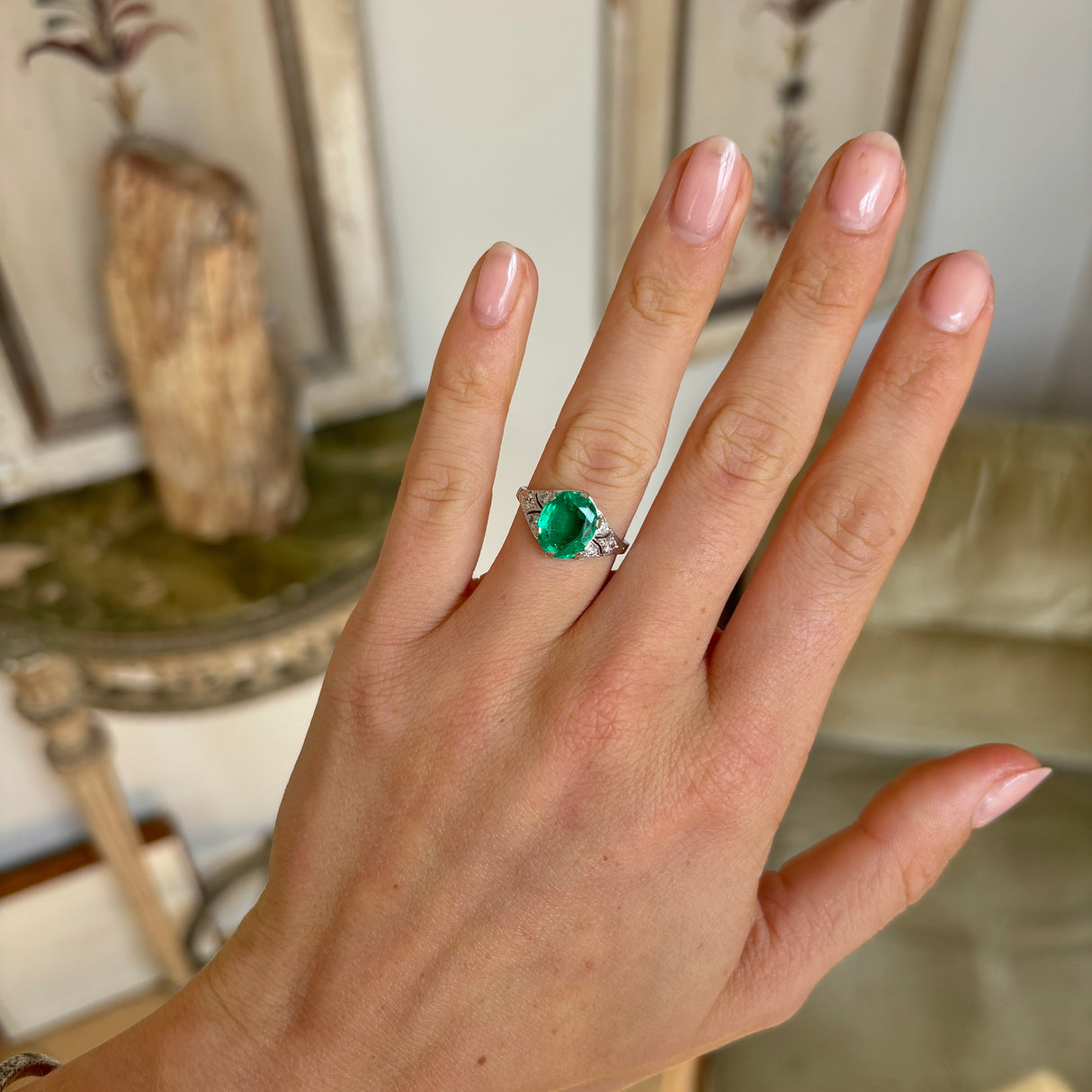 Vintage, Art Deco emerald & diamond ring & iridium
