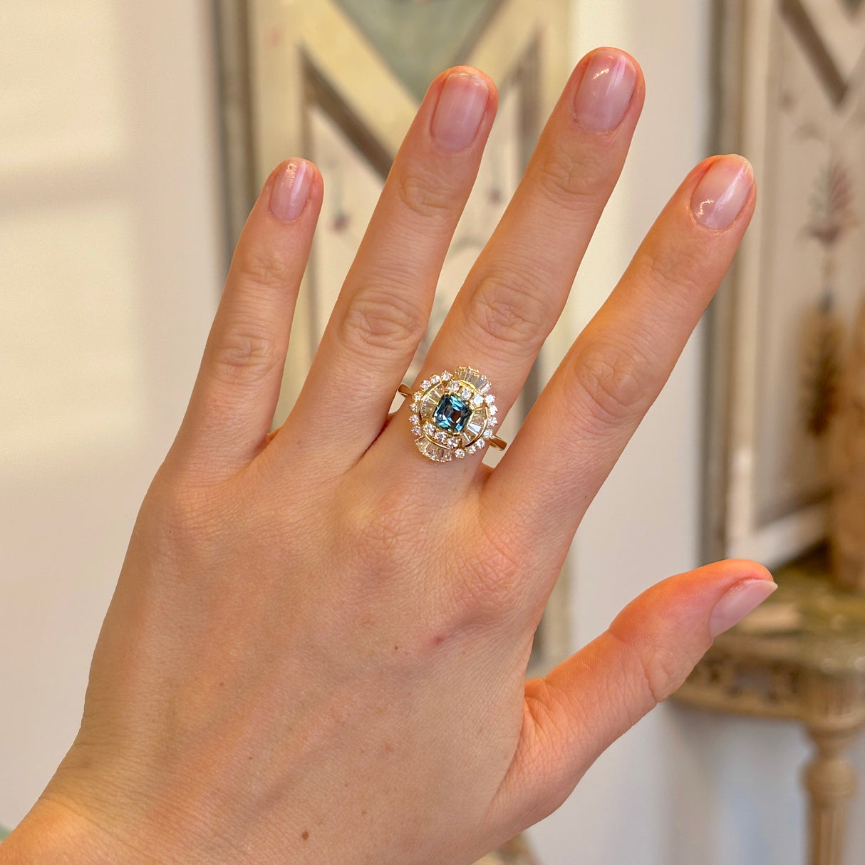 Vintage, sapphire and diamond cocktail cluster ring