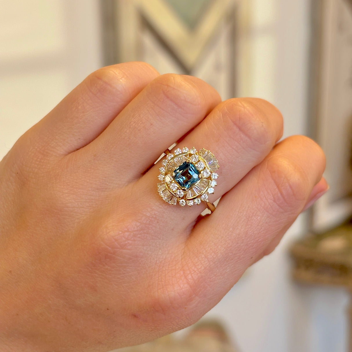 Vintage, sapphire and diamond cocktail cluster ring