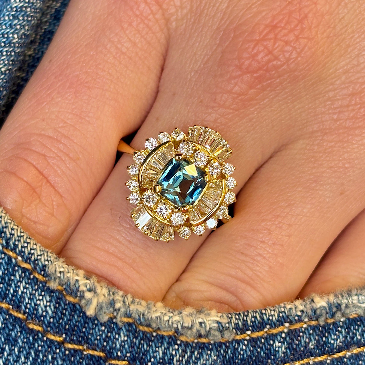 Vintage, sapphire and diamond cocktail cluster ring