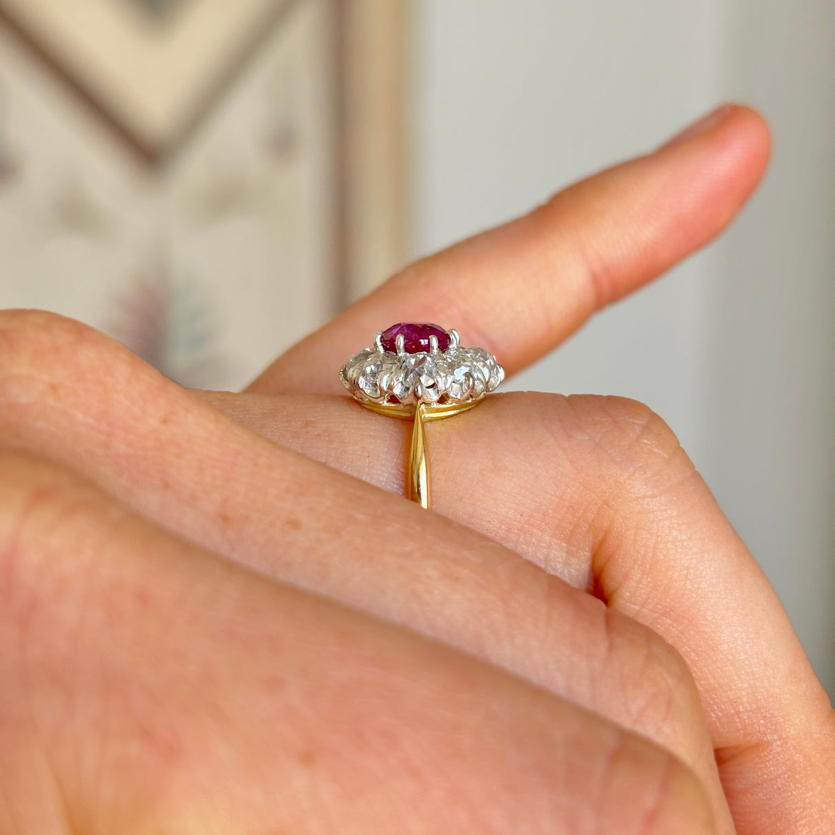 Antique, Edwardian pink sapphire and diamond cluster ring