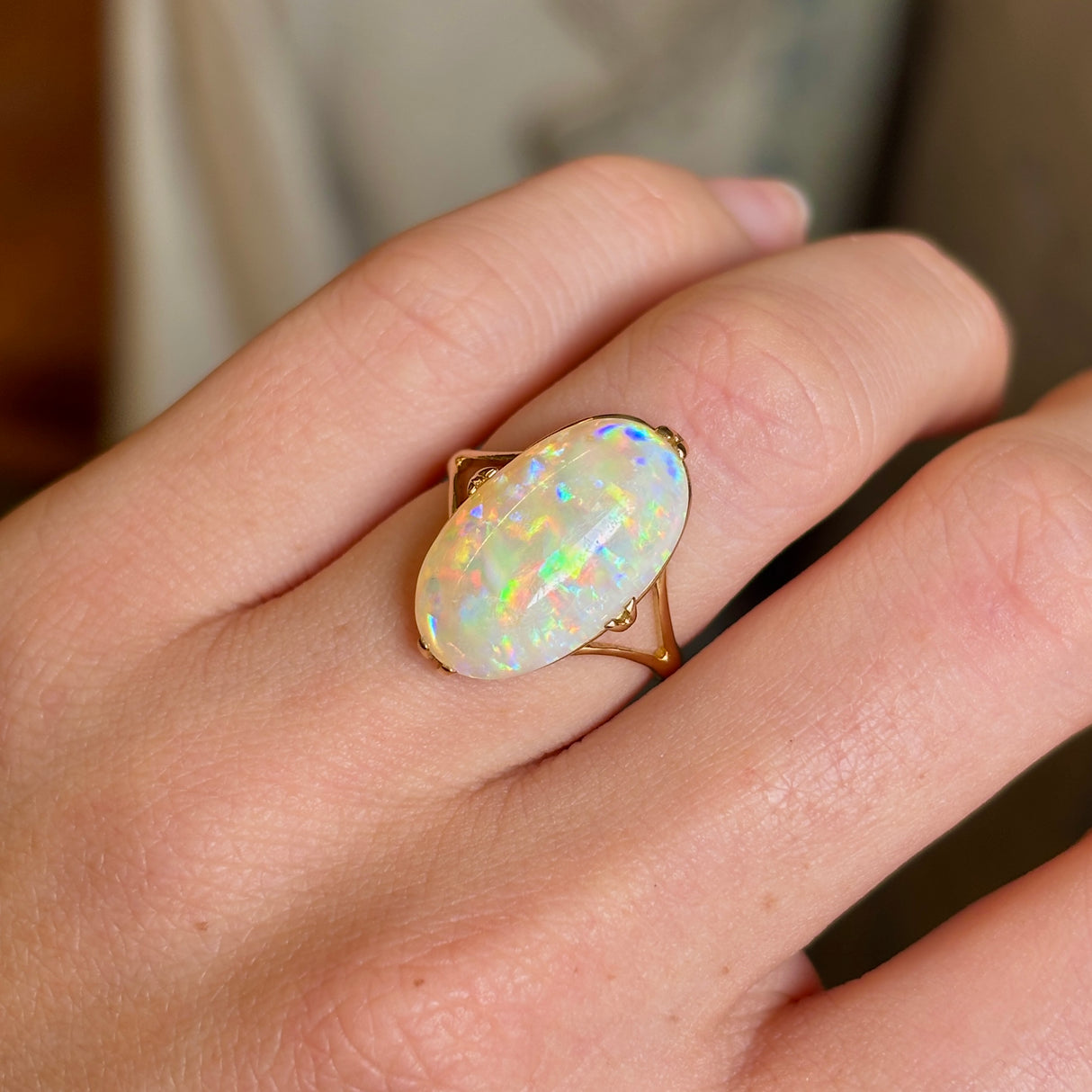 Vintage, cabochon-cut white opal ring