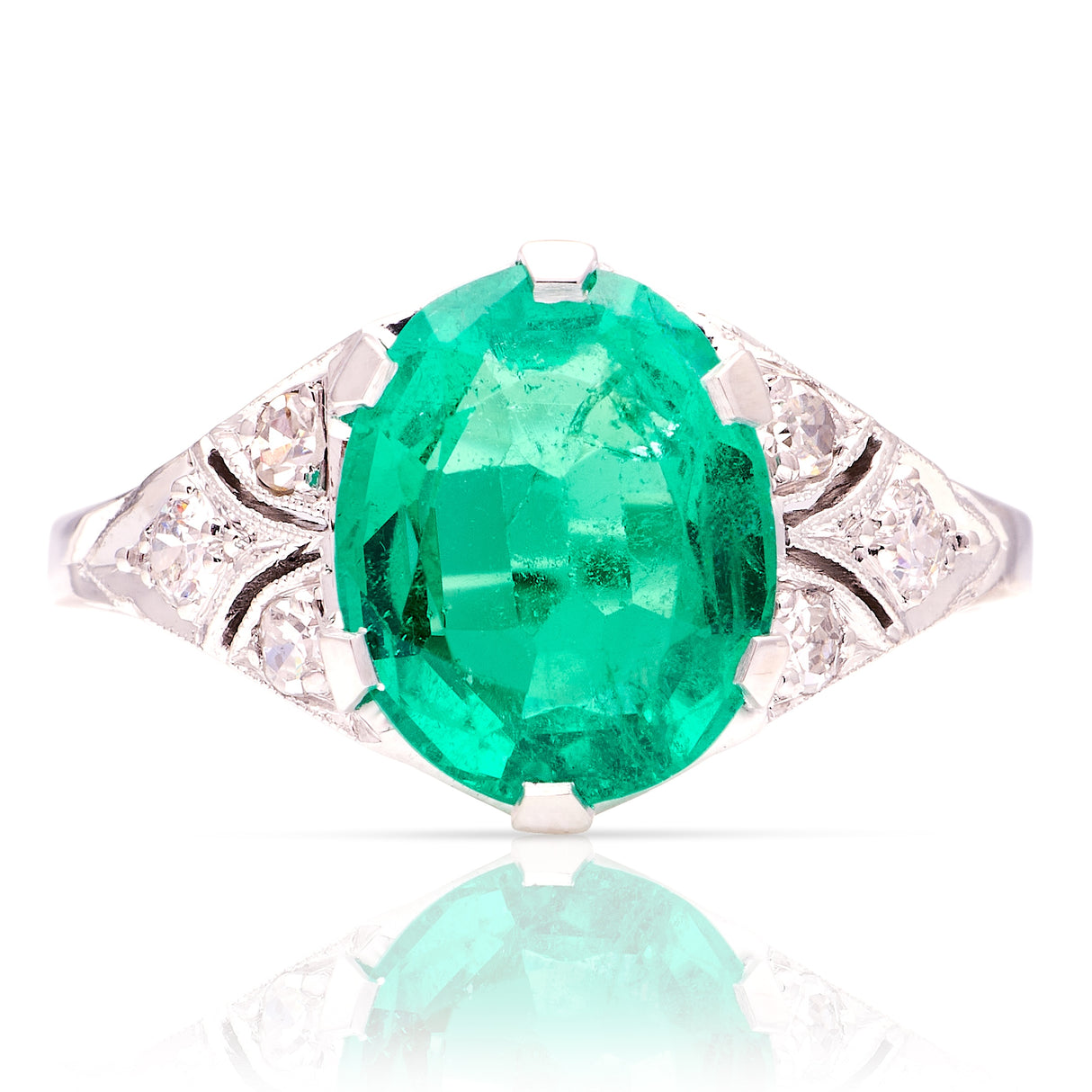 Vintage, Art Deco emerald & diamond ring & iridium