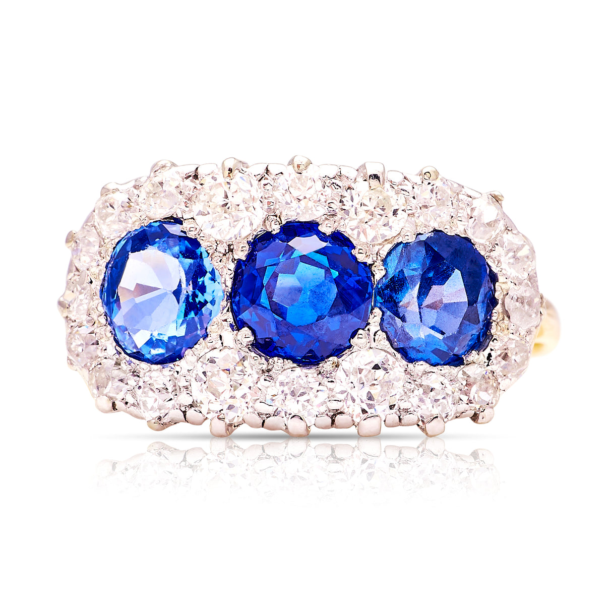 Edwardian, three-stone sapphire cluster ring