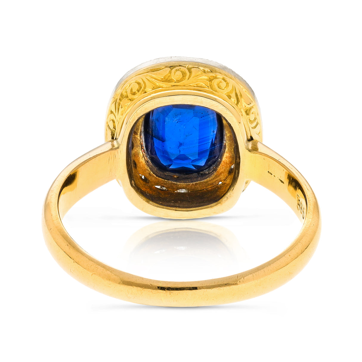 Antique royal blue sapphire & diamond cluster engagement ring