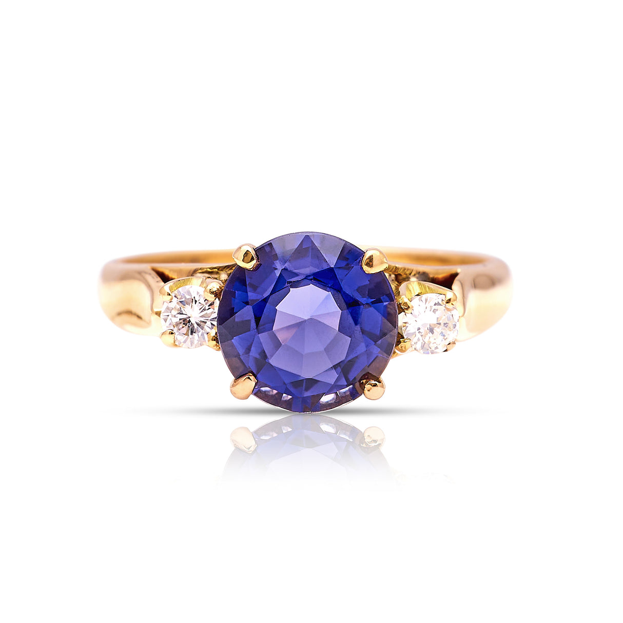 Vintage iolite and diamond three-stone engagement ring, 18ct yellow gold front