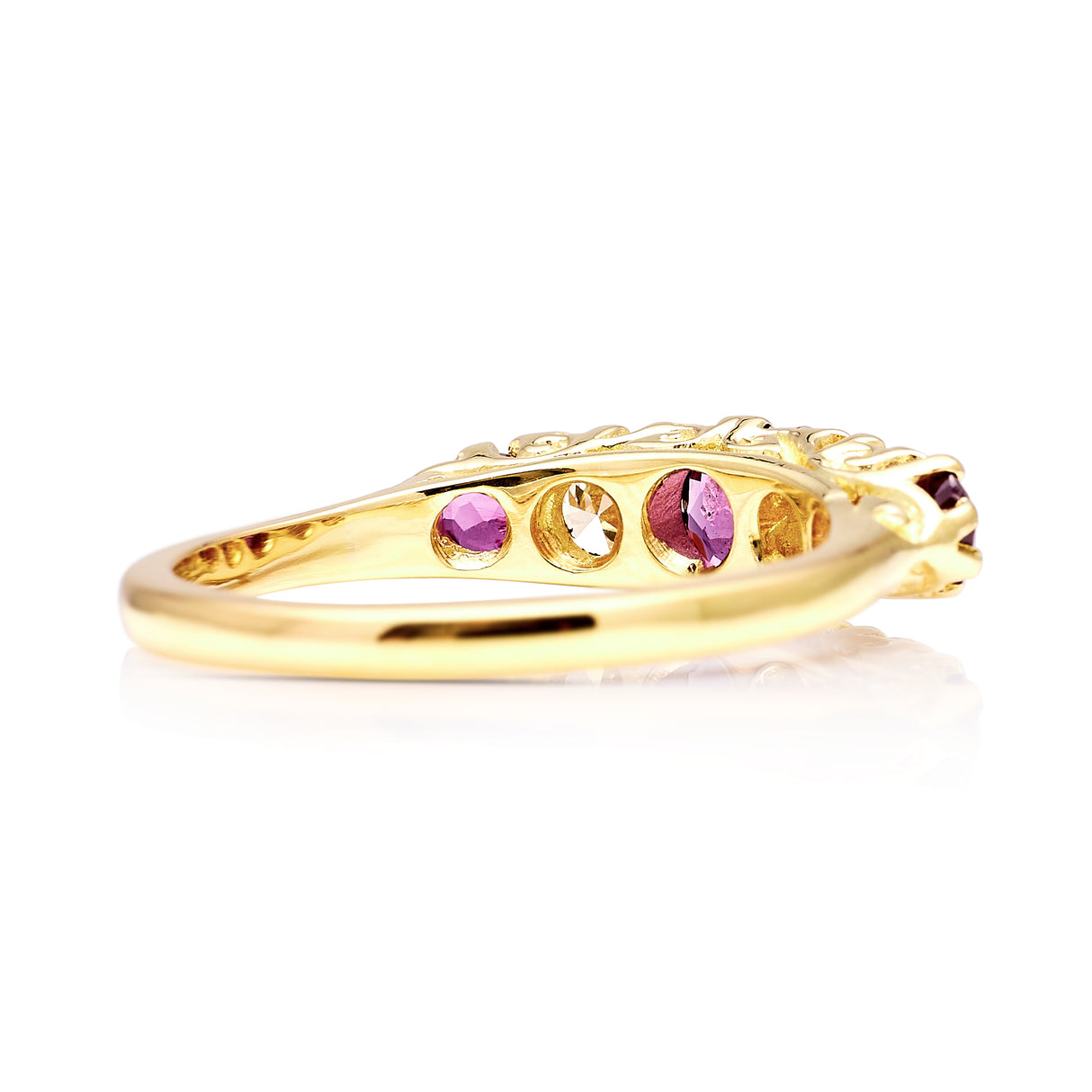 1565-Antique, Edwardian five stone ruby and diamond ring back
