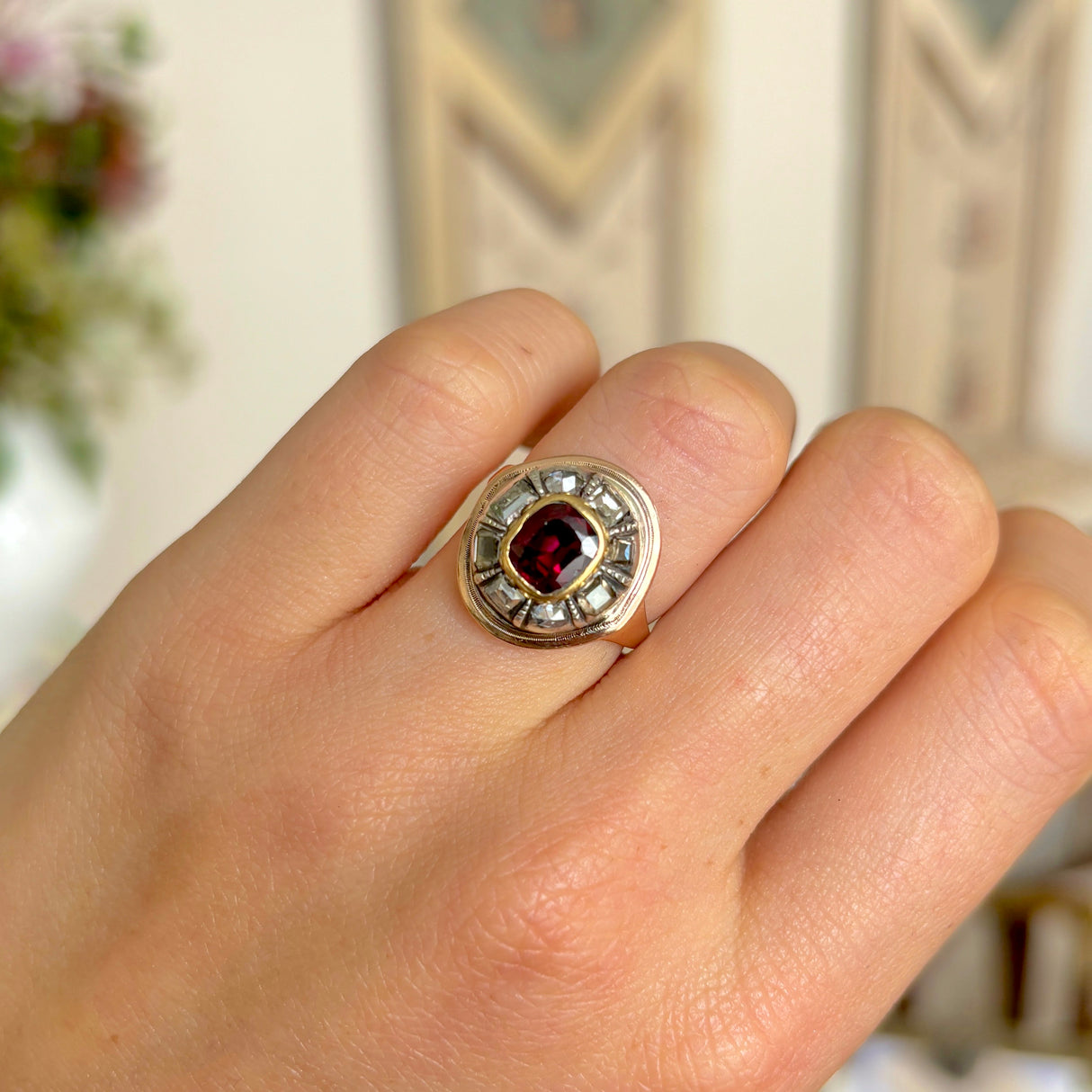 Antique, Georgian ruby and diamond cluster ring