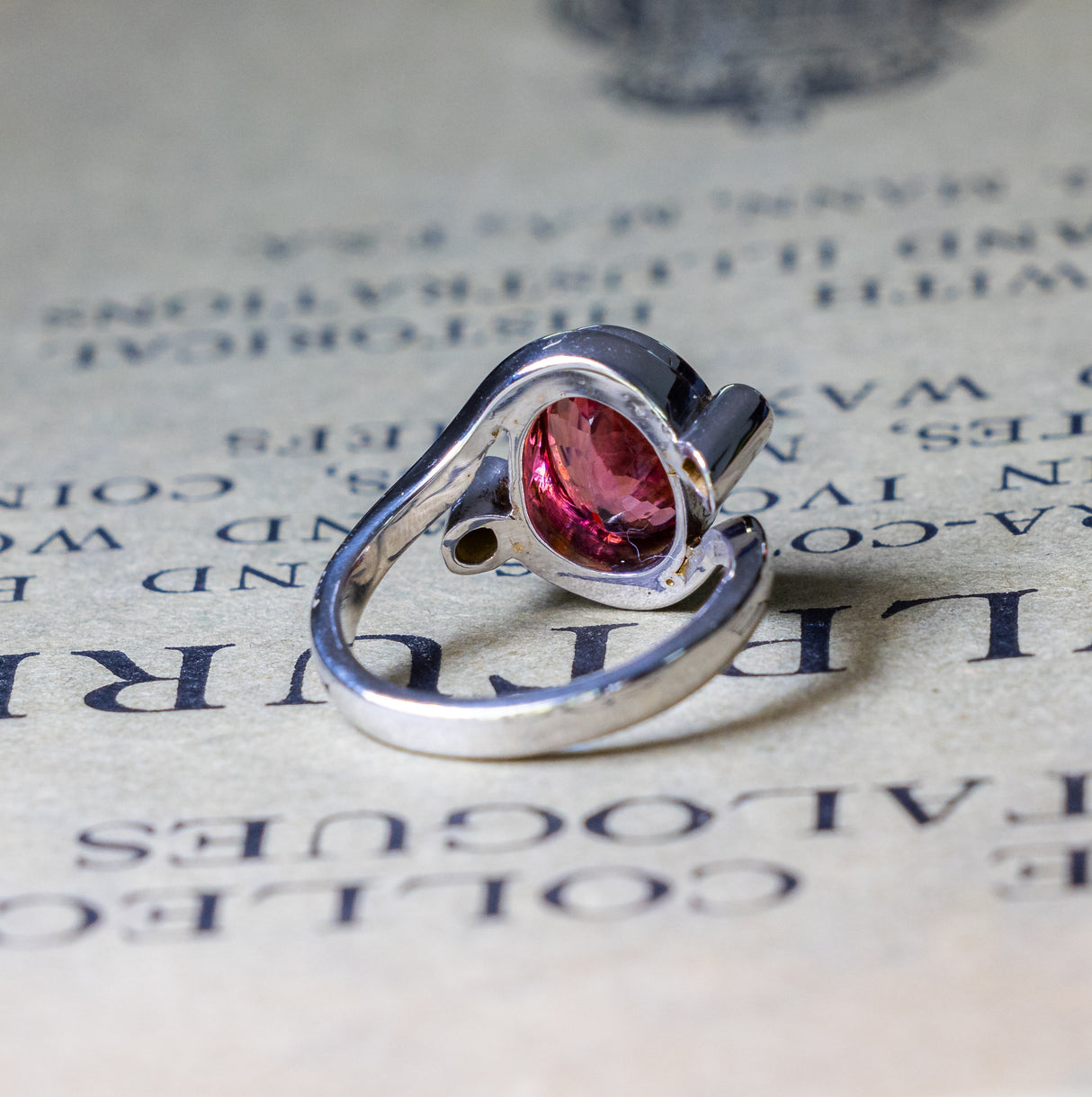 Vintage, pink tourmaline and diamond ring back