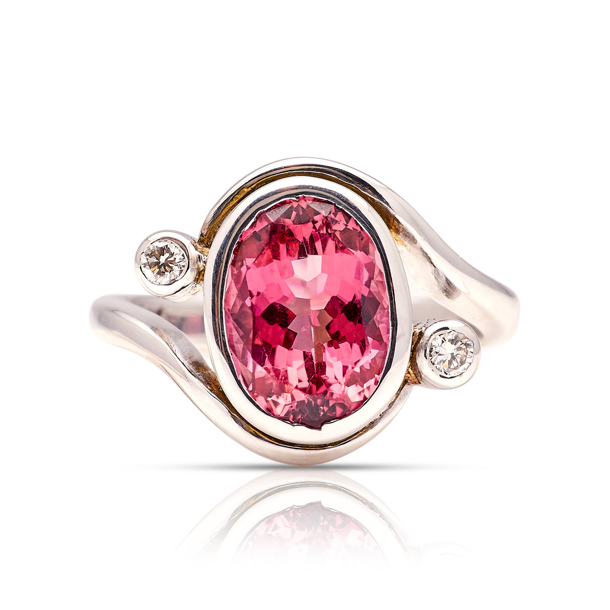 Vintage, pink tourmaline and diamond ring front