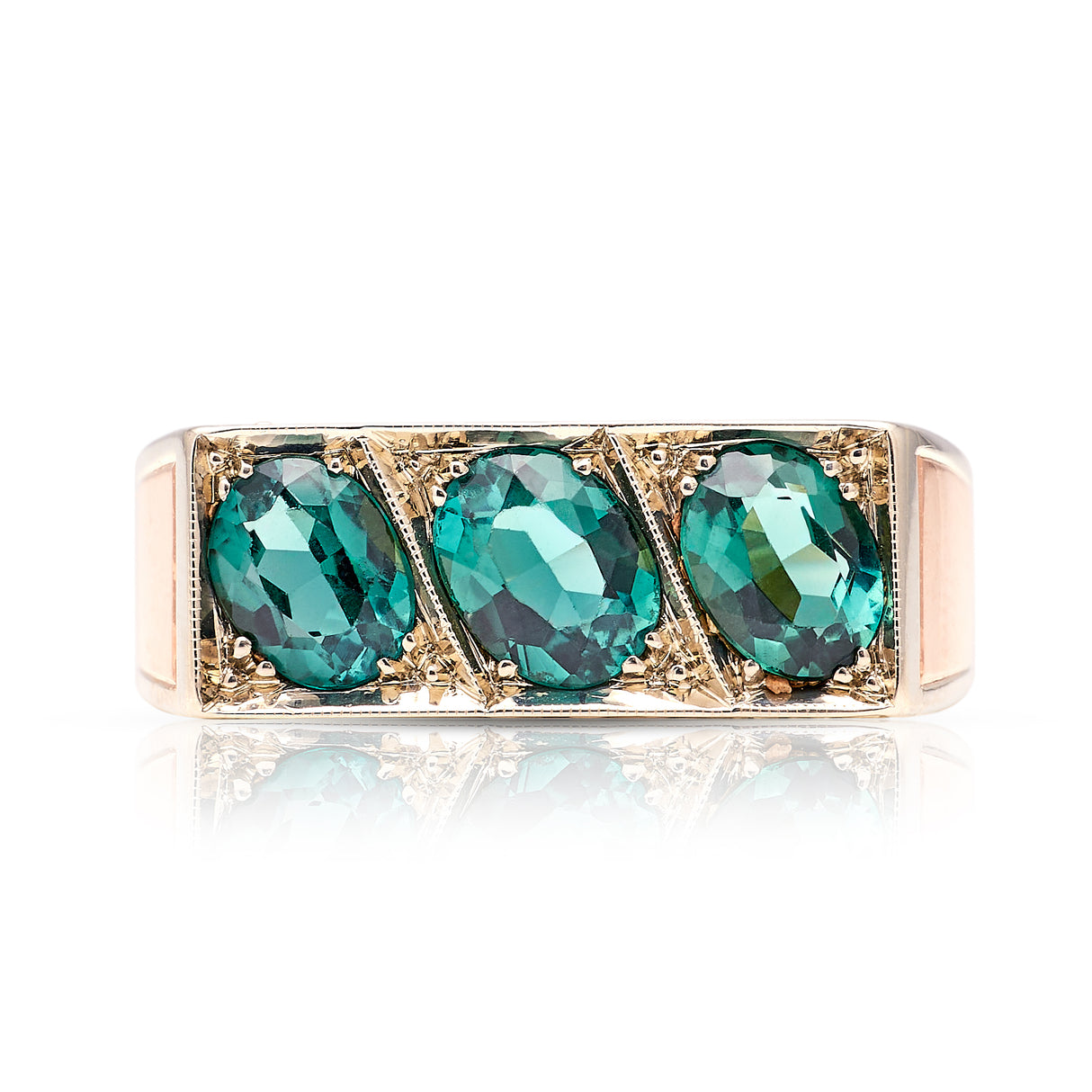 Vintage, 1950s three-stone indicolite tourmaline ring front