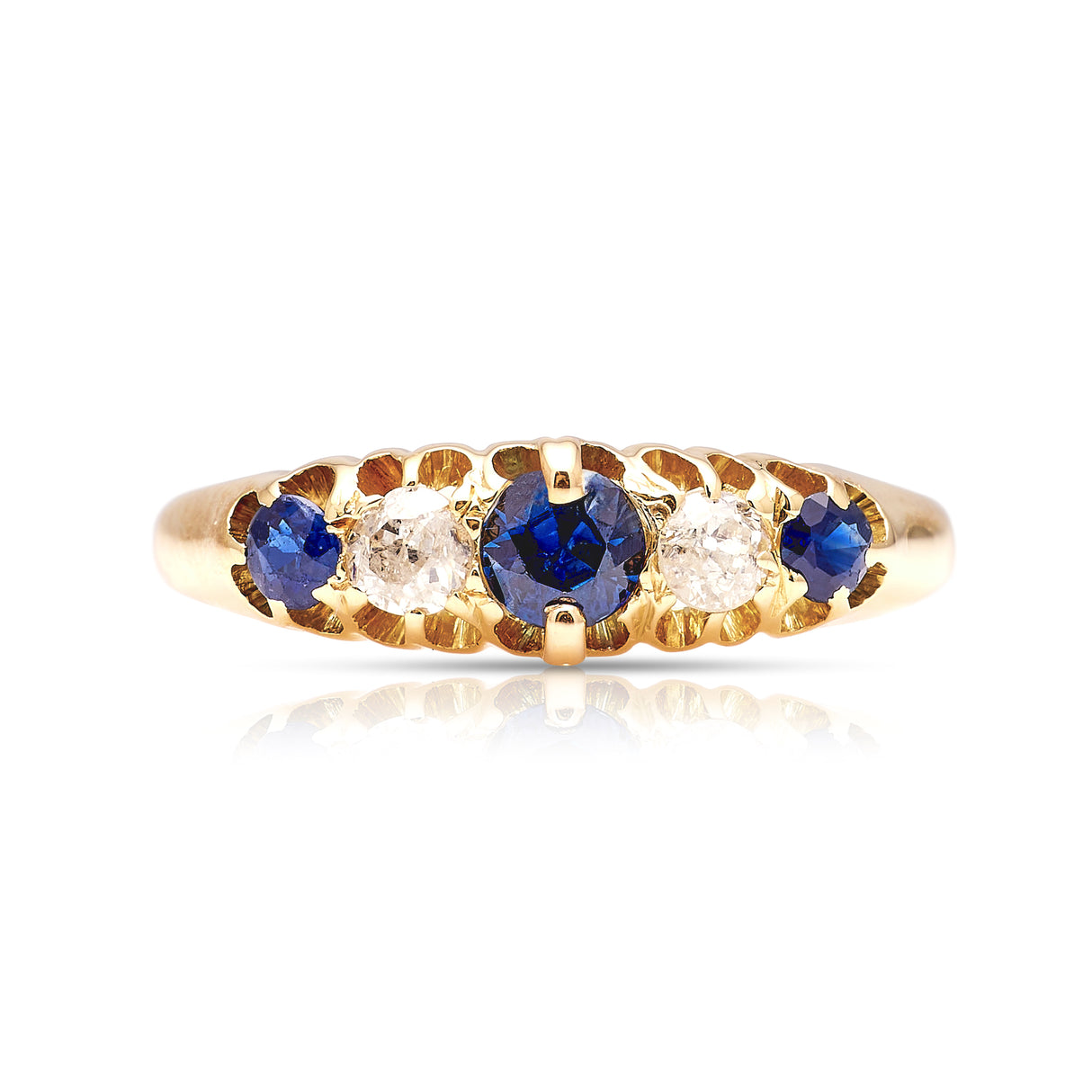 Antique, Edwardian sapphire and diamond five stone ring front