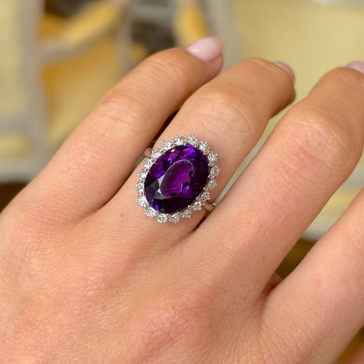 Vintage, 1940s amethyst and diamond cluster ring