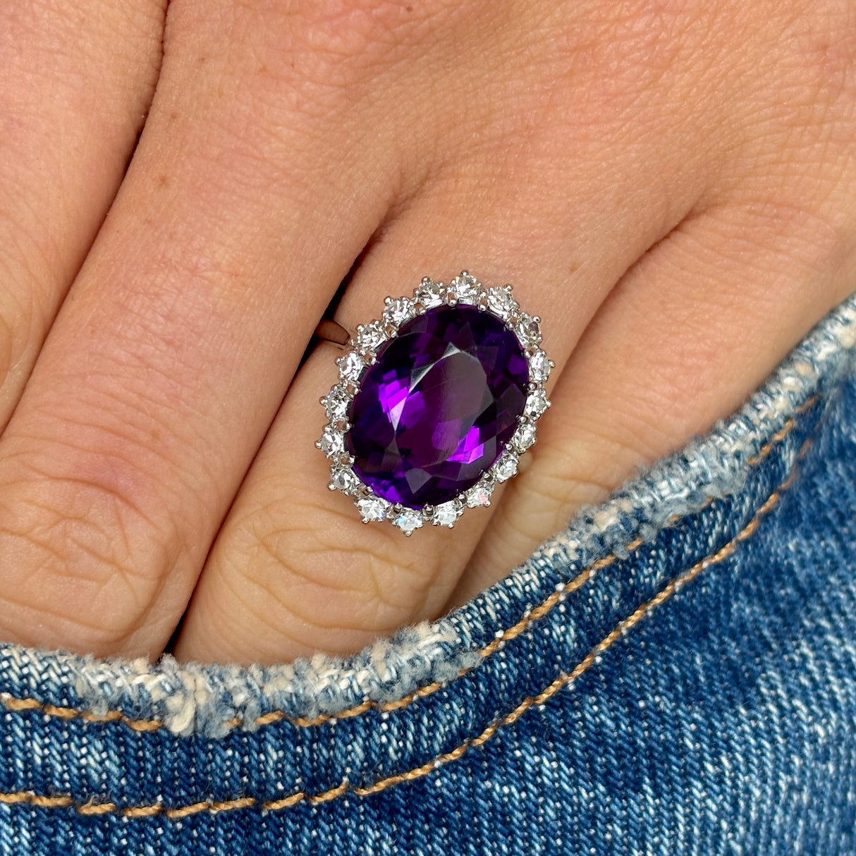 Vintage, 1940s amethyst and diamond cluster ring