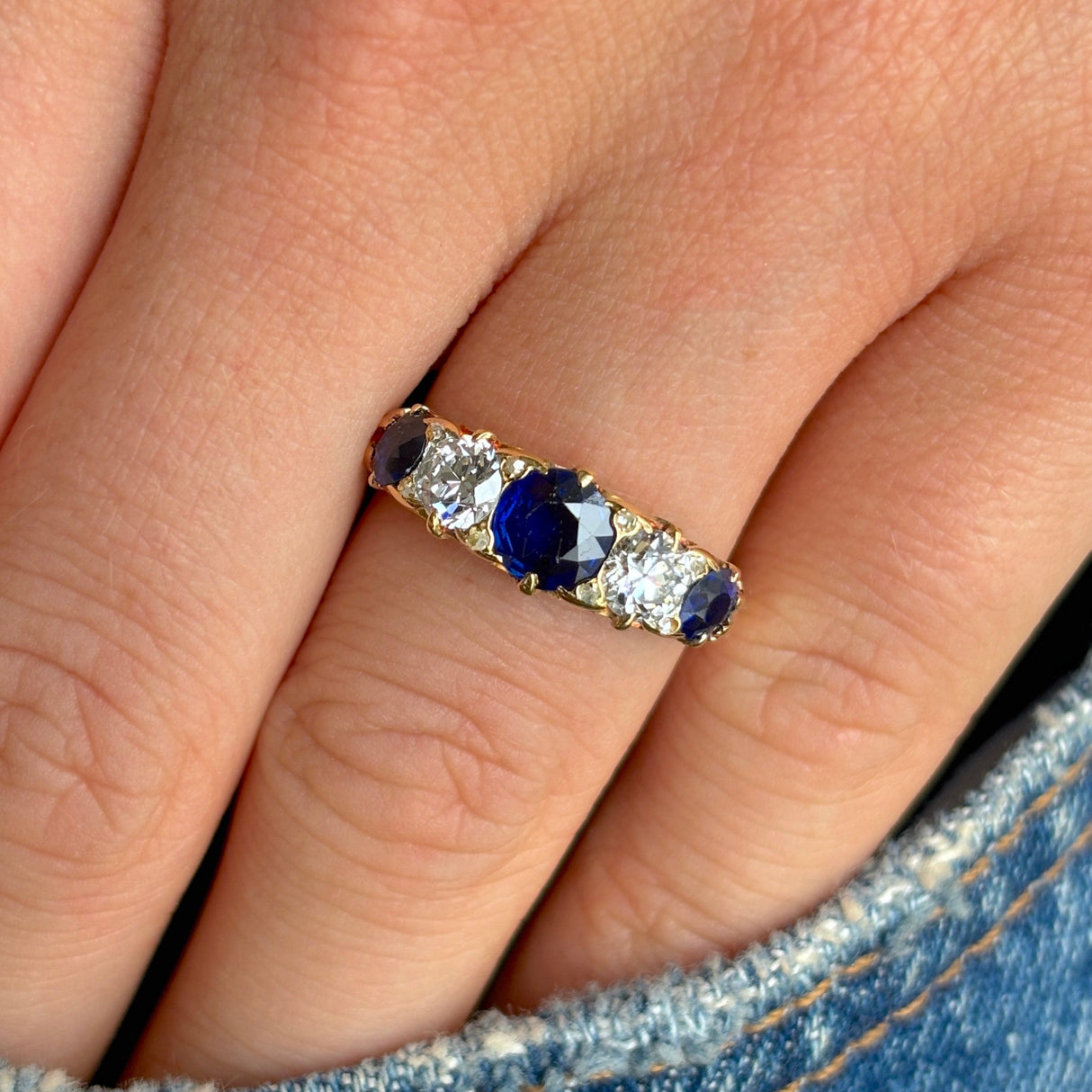 Antique, Victorian sapphire and diamond five-stone ring