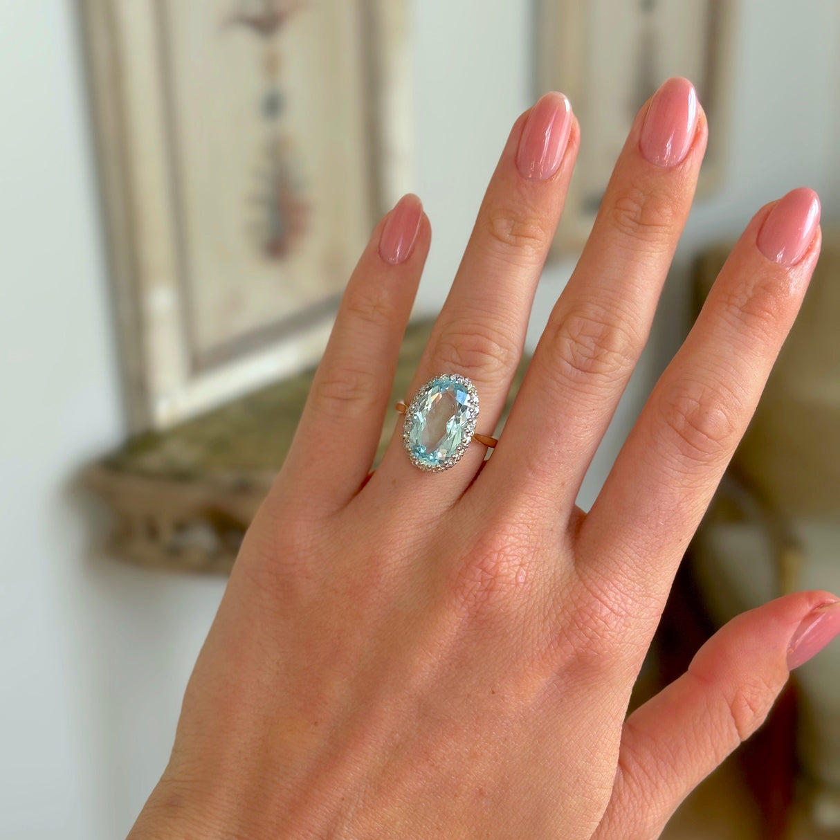 Vintage, 1940s aquamarine and diamond cocktail ring