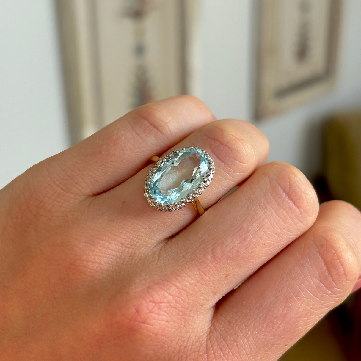 Vintage, 1940s aquamarine and diamond cocktail ring