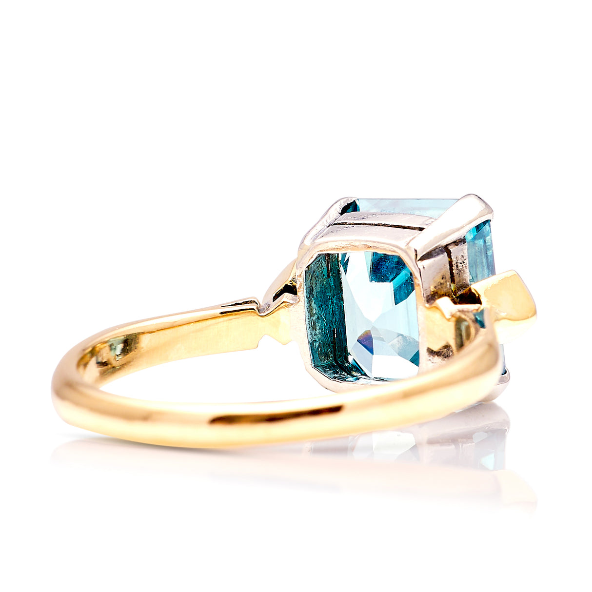 Vintage, Art Deco blue zircon and diamond ring back