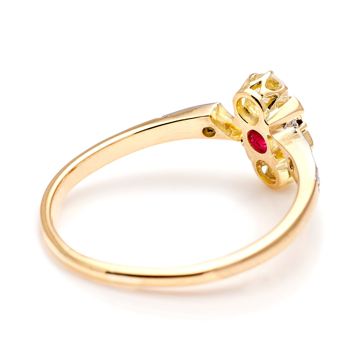 Antique, Edwardian three-stone ruby and diamond ring