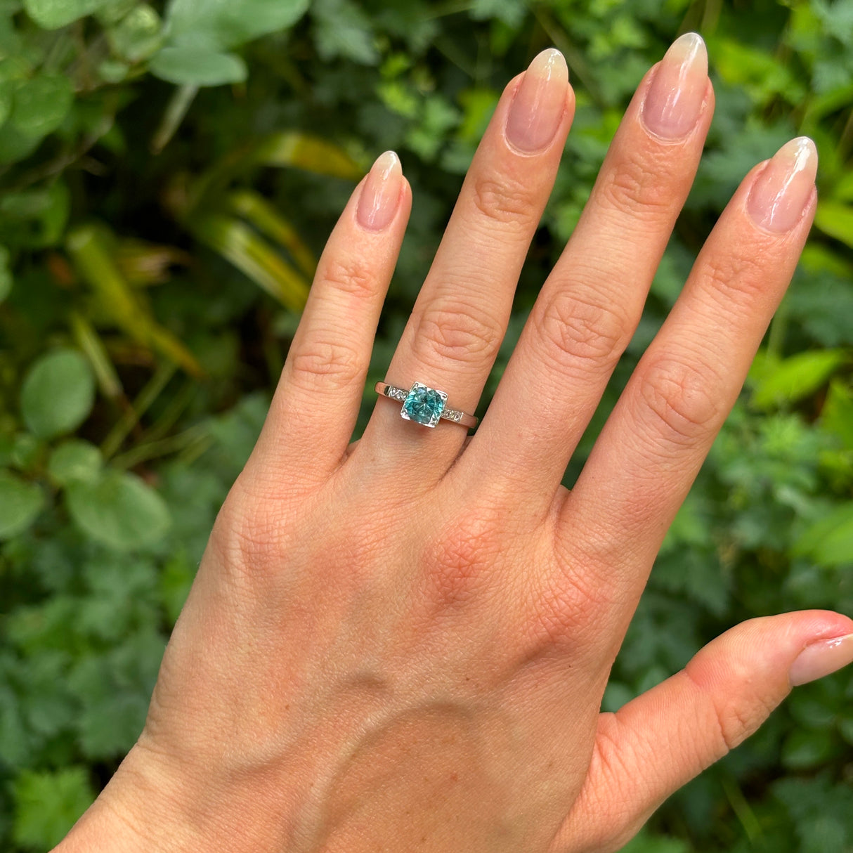 Vintage, Art Deco zircon and diamond engagement ring, 18ct white gold and platinum