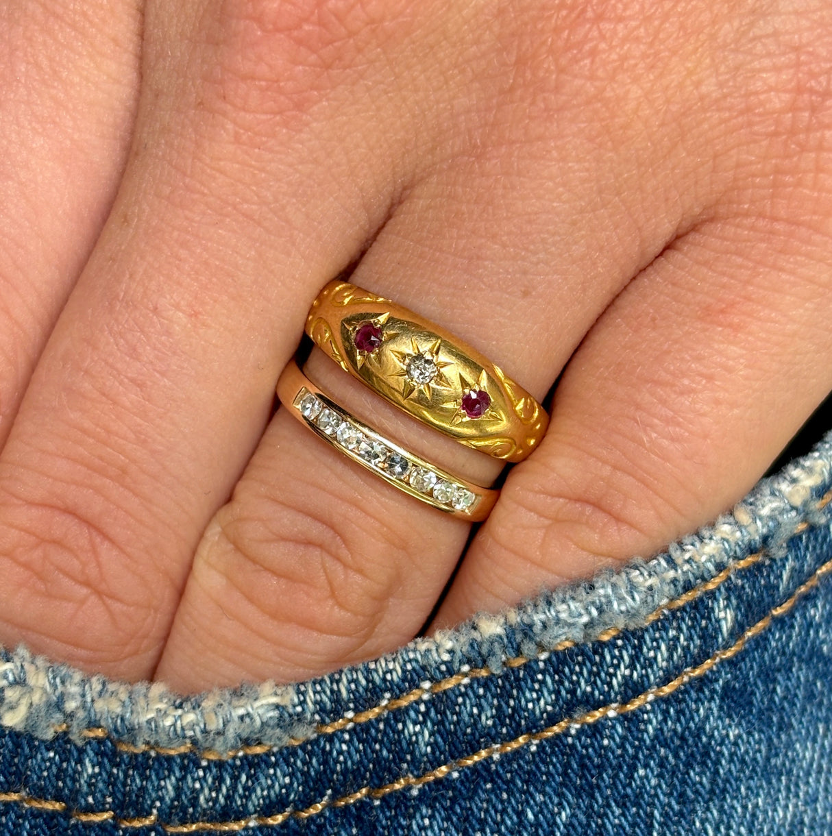 Antique, Edwardian ruby and diamond gypsy ring