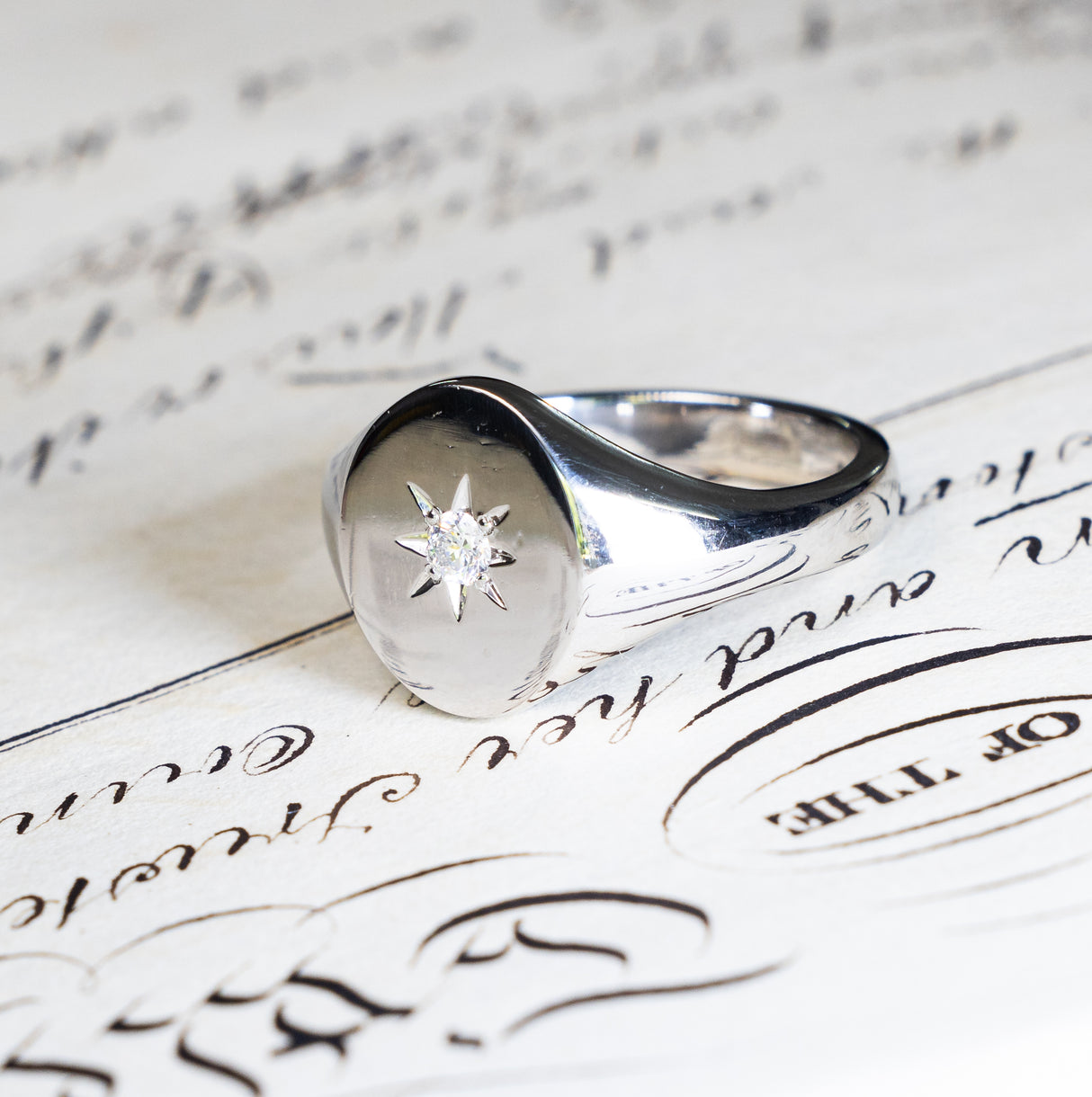 Vintage, 1980s diamond signet ring front