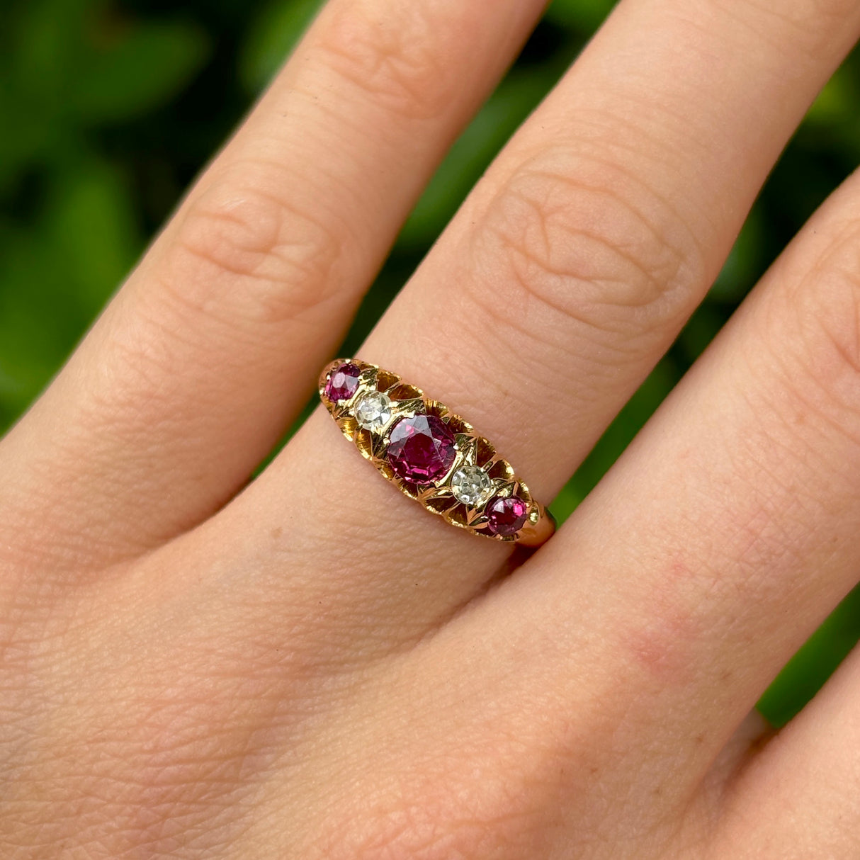 Antique, Victorian ruby and diamond five-stone ring