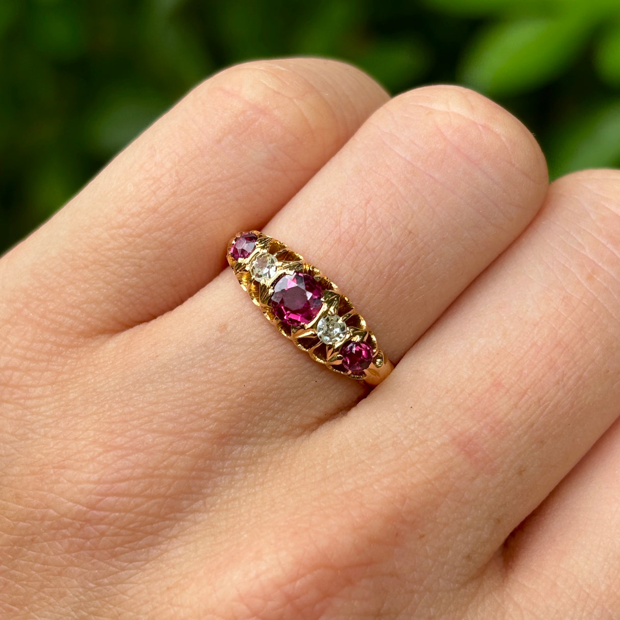Antique, Victorian ruby and diamond five-stone ring