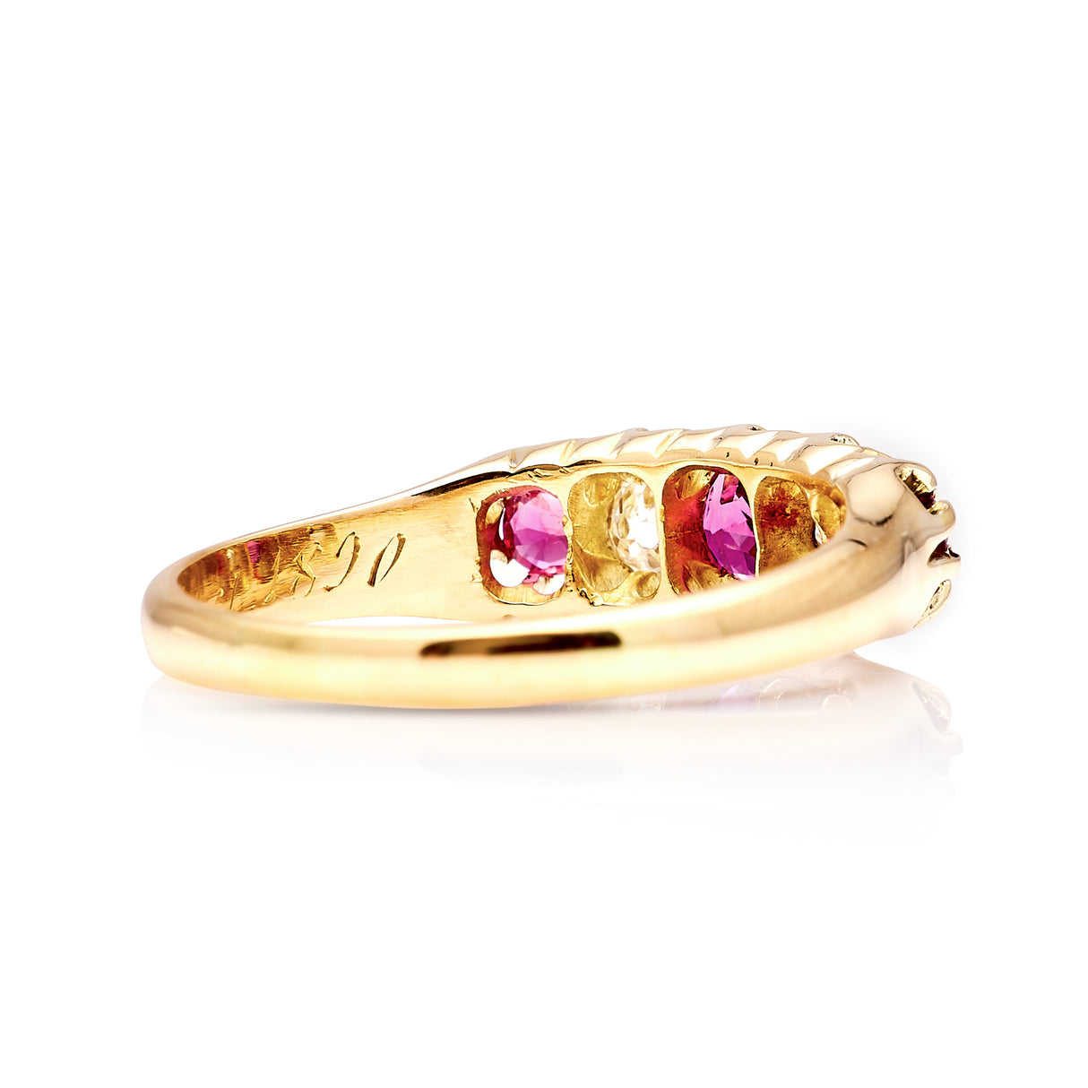 1789-Antique, Edwardian ruby and diamond five-stone ring front back