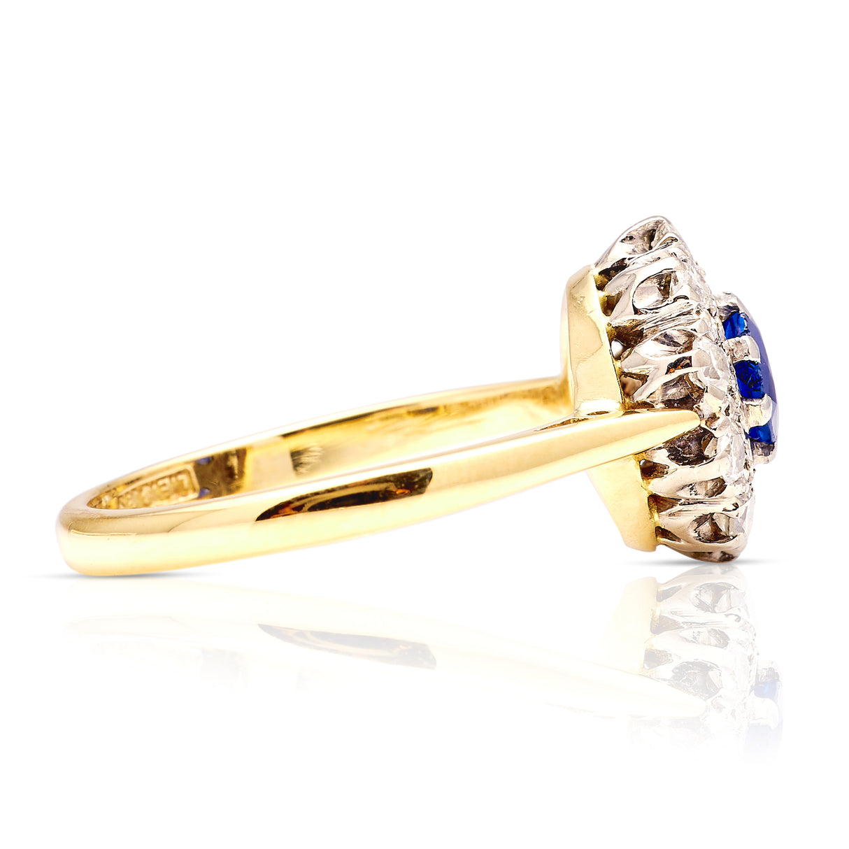 Vintage, Art Deco sapphire & diamond cluster ring side